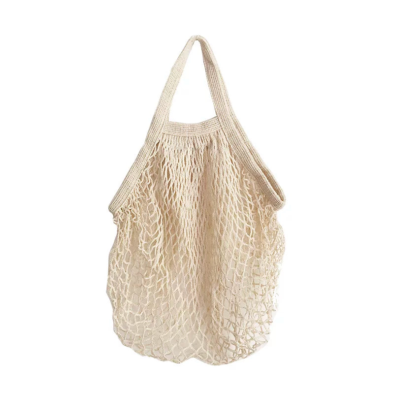 Woven Cotton Mesh Shopping Bag - Reusable Tote for Fruits, Groceries & Daily Use