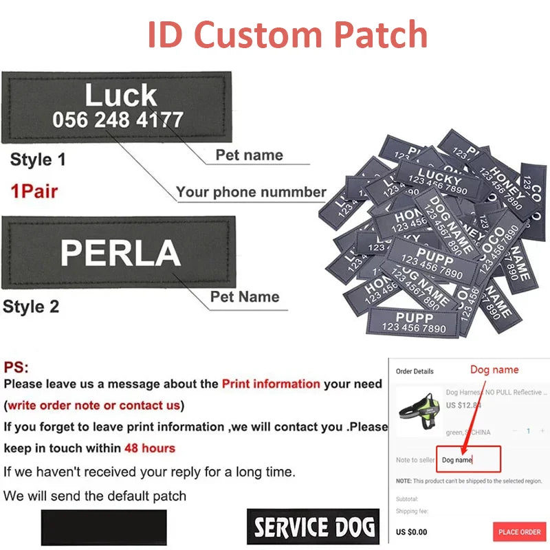 Custom ID Patch No Pull Dog Harness - Reflective Breathable Adjustable Vest for Small & Large Dogs