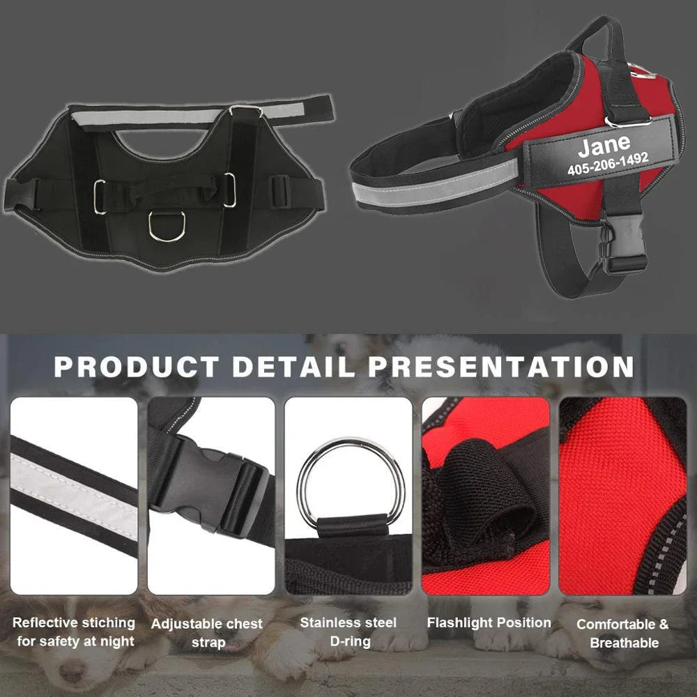 Custom ID Patch No Pull Dog Harness - Reflective Breathable Adjustable Vest for Small & Large Dogs