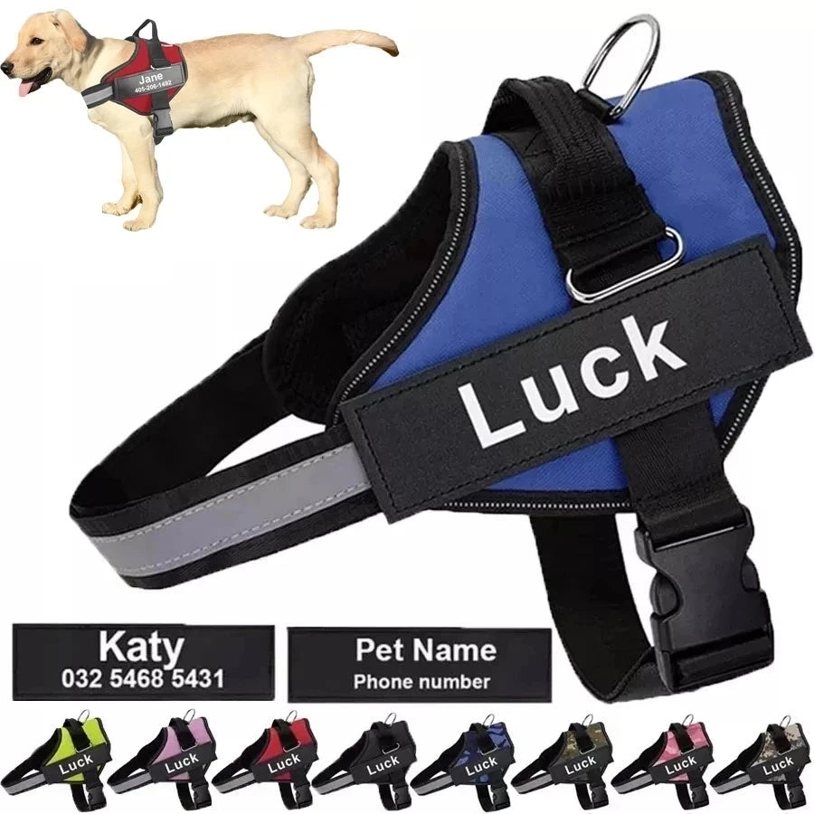 Custom ID Patch No Pull Dog Harness - Reflective Breathable Adjustable Vest for Small & Large Dogs