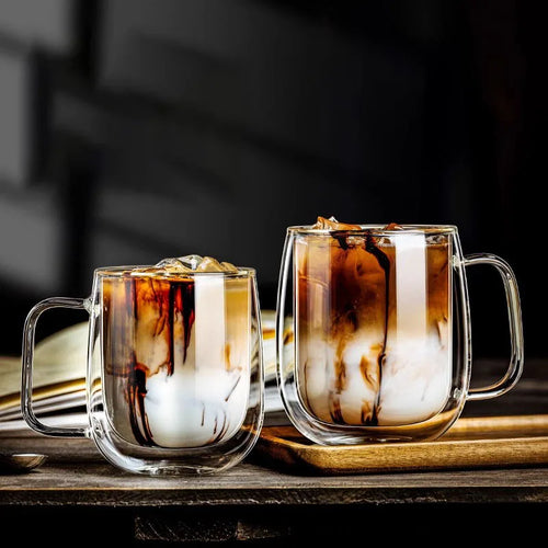 250/400ml Heat Resistant Borosilicate Glass Mug - Double Wall Coffee Cup with Handle
