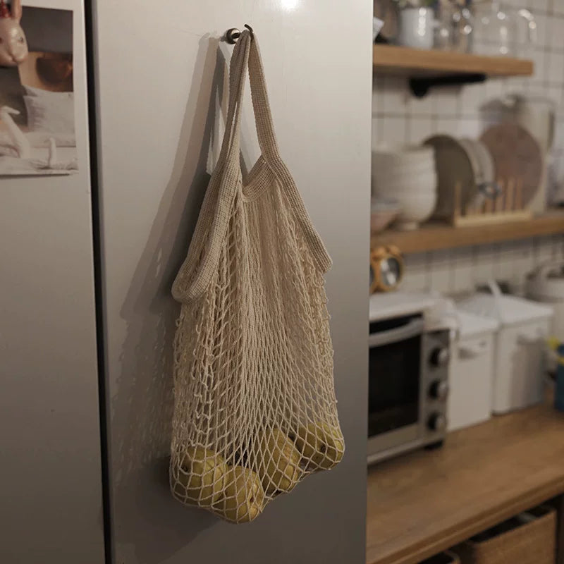 Woven Cotton Mesh Shopping Bag - Reusable Tote for Fruits, Groceries & Daily Use